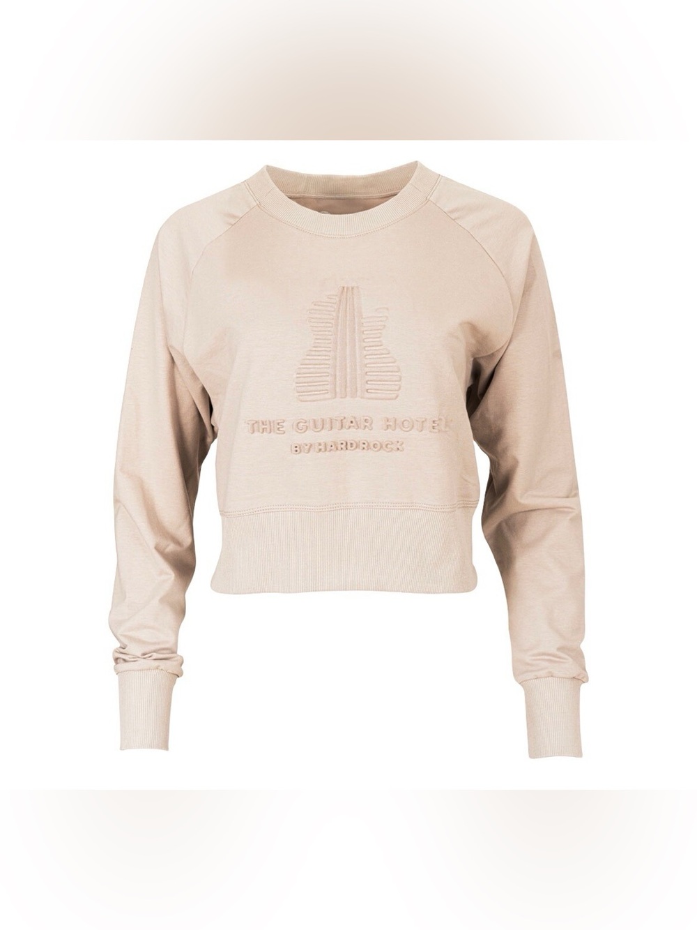 Hard Rock Guitar Hotel Embossed Crop Sweatershirt in Rich Cream, S